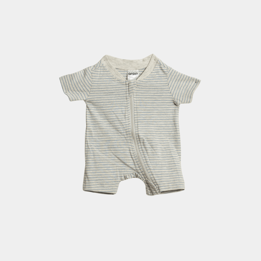 Newborn Striped Bodysuit Pajamas – Gray with Green Lining - KIDKO
