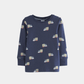 Boys Full Sleeve T‑Shirt – Dark Blue with Tiny Truck Print - KIDKO