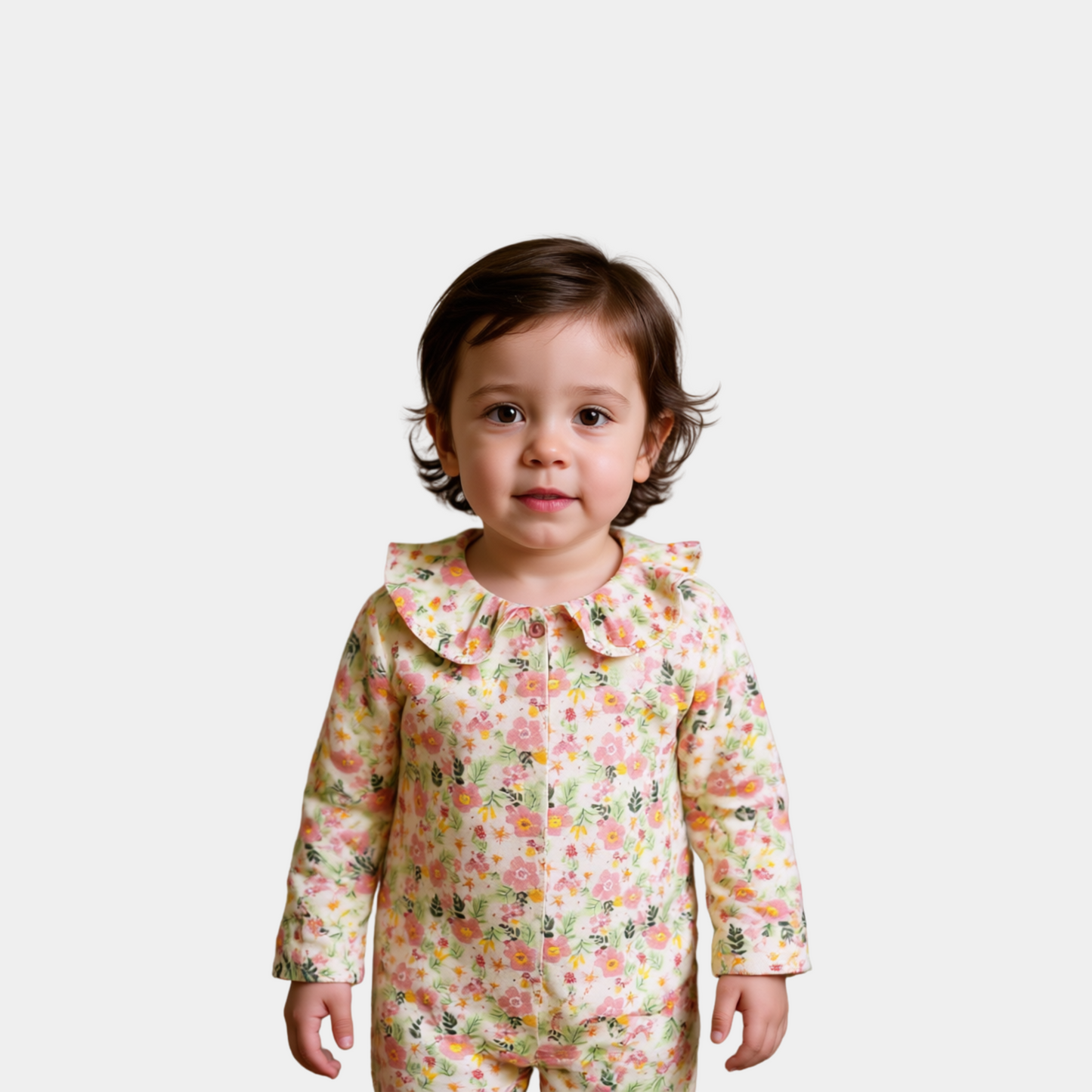 Baby Girls Full Sleeve Sleepsuit – White Green Pink Floral Pattern