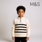 Boys Half Zip Striped Jumper – Cream and Black Color
