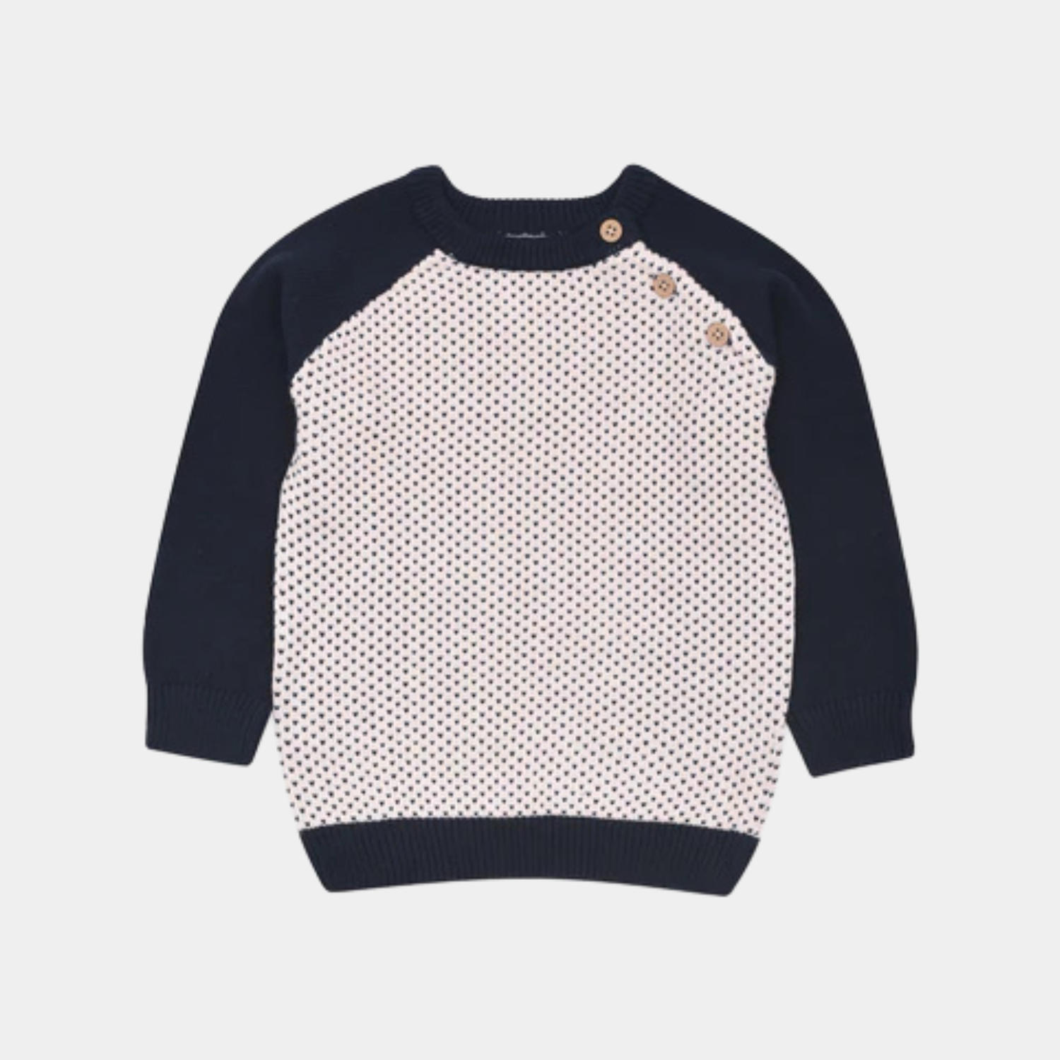 "Boys Cotton Sweater – Off-White with Dark Blue Sleeves " KIDKO