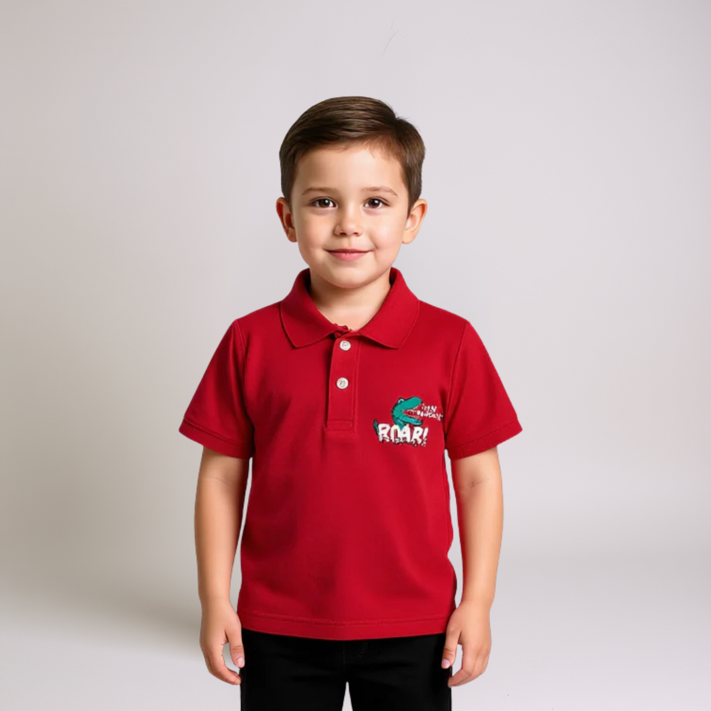 Boys Red Polo Shirt - Roar Print