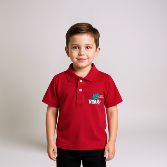 Boys Red Polo Shirt - Roar Print