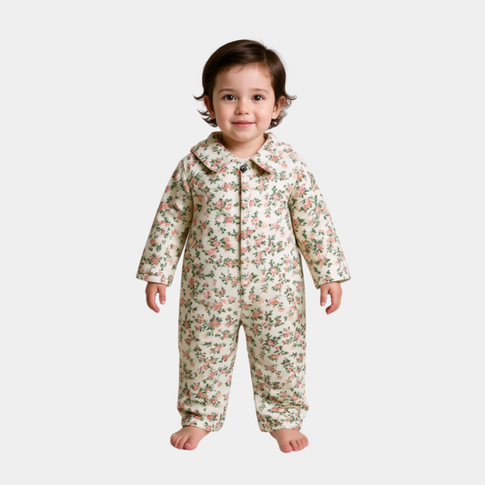 Baby Girls Sleepsuit – Pink Floral Pattern, Full Sleeve