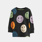 Boys Full Sleeve Smiley‑Graphic Shirt – Black Base - KIDKO