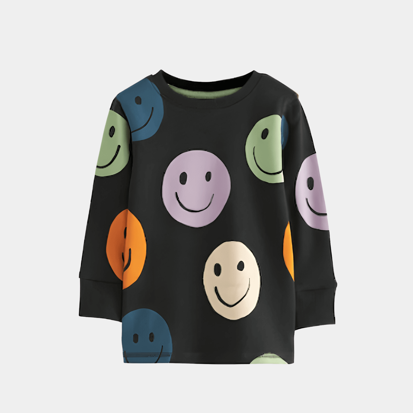 Boys Full Sleeve Smiley‑Graphic Shirt – Black Base - KIDKO