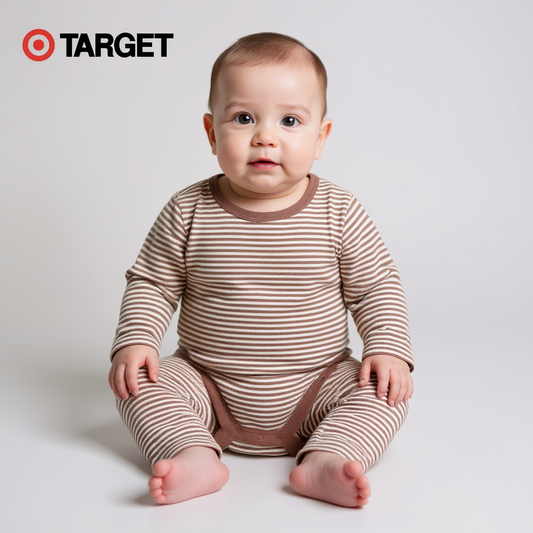 Baby Boys’ Organic Cotton Bodysuit – Brown & White Stripes