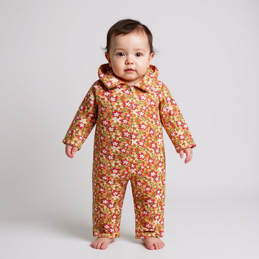 Baby Sleepsuit – Orange Floral Pattern