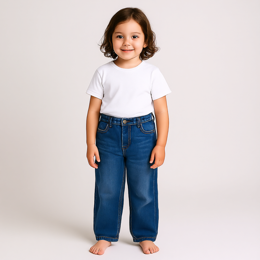 Girls High-Waist Wide-Leg Jeans - Dark Blue