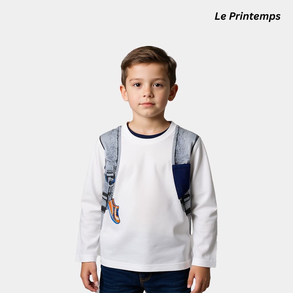 Kids Full-Sleeves White Skateboard Print Shirt – Trendy Street Style