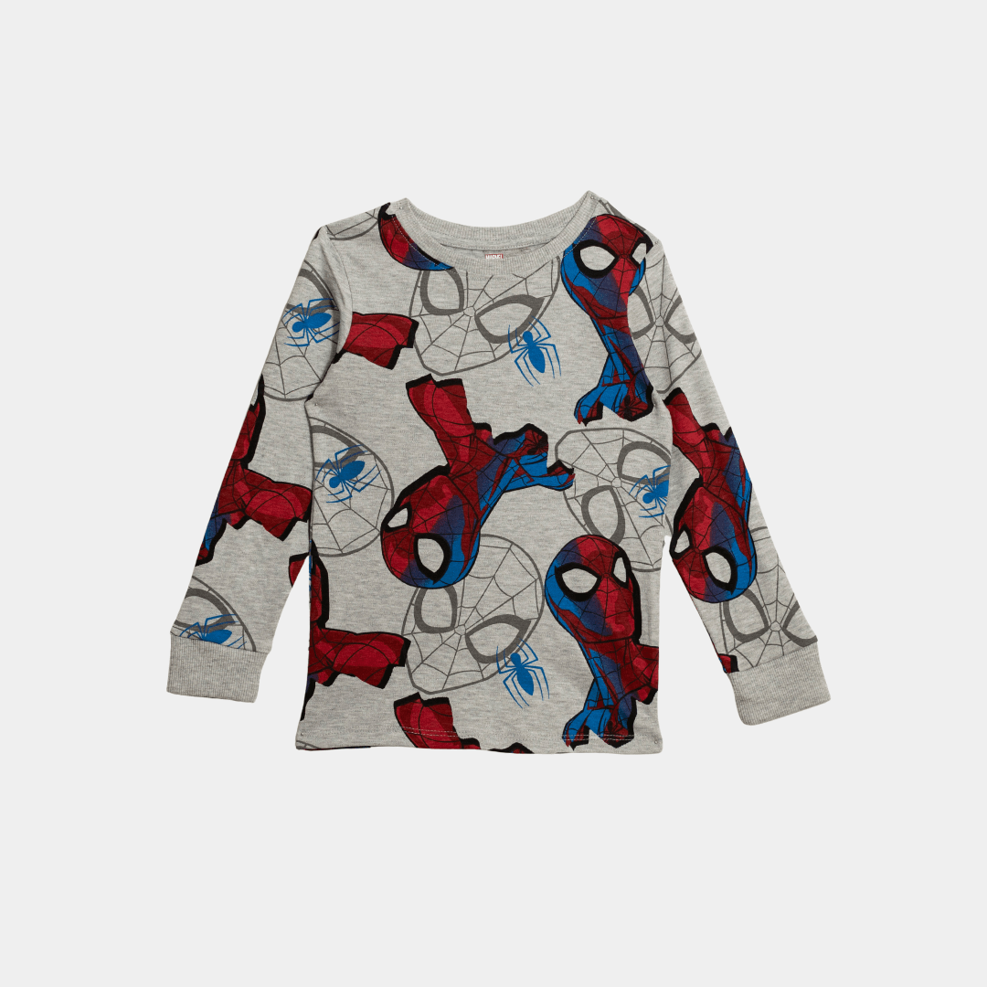 Boys Full Sleeve Spider‑Man Shirt – Gray Graphic - KIDKO