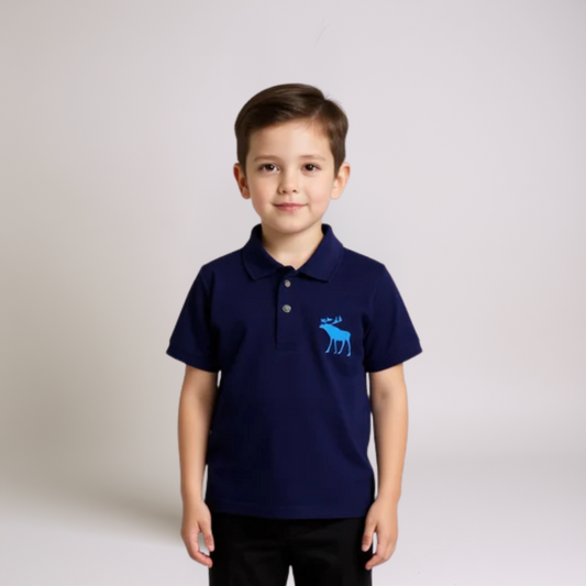 Boys Navy Blue Polo Shirt - Reindeer