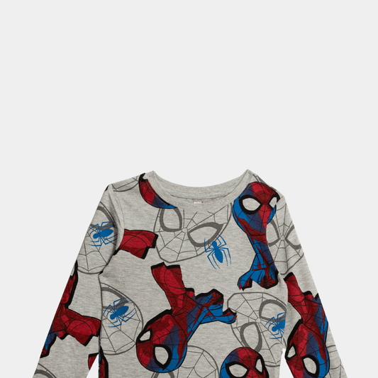 Boys Full Sleeve Spider‑Man Shirt – Gray Graphic - KIDKO