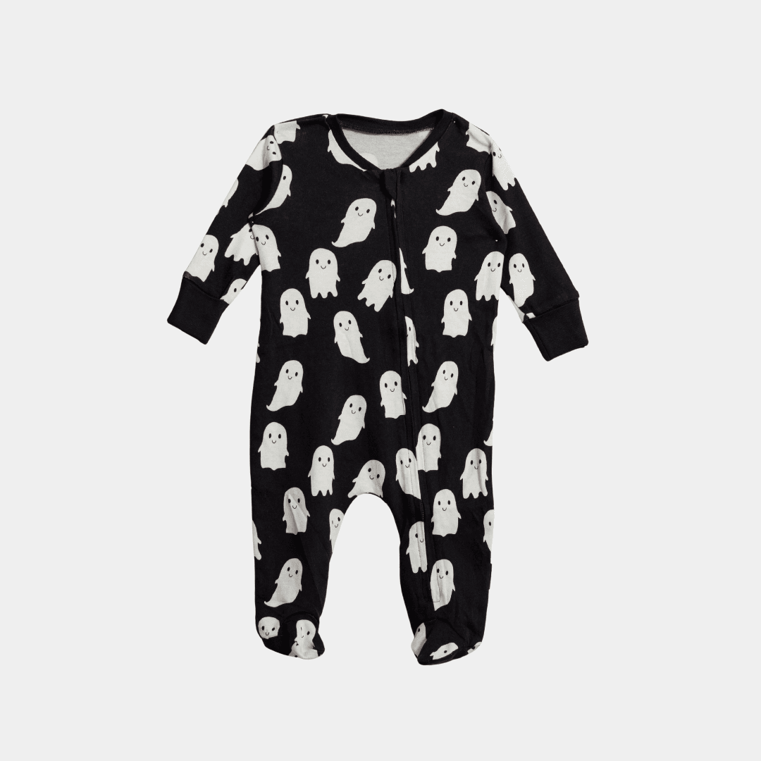 Baby Unisex Sleepsuit – Black with Ghost Print - KIDKO