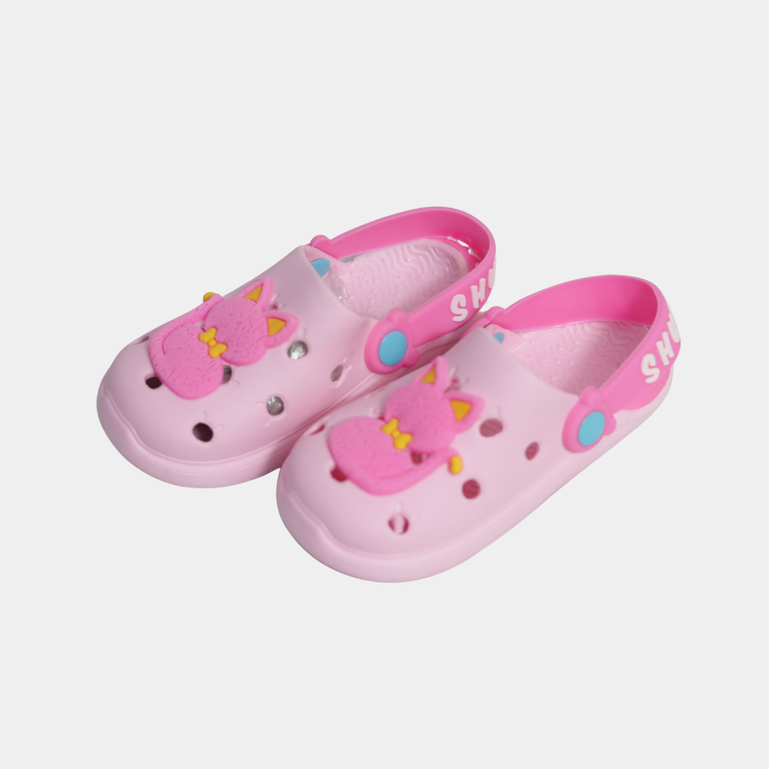 Girls Light Pink Cat Clogs – Cute Cartoon Slip-On Sandals