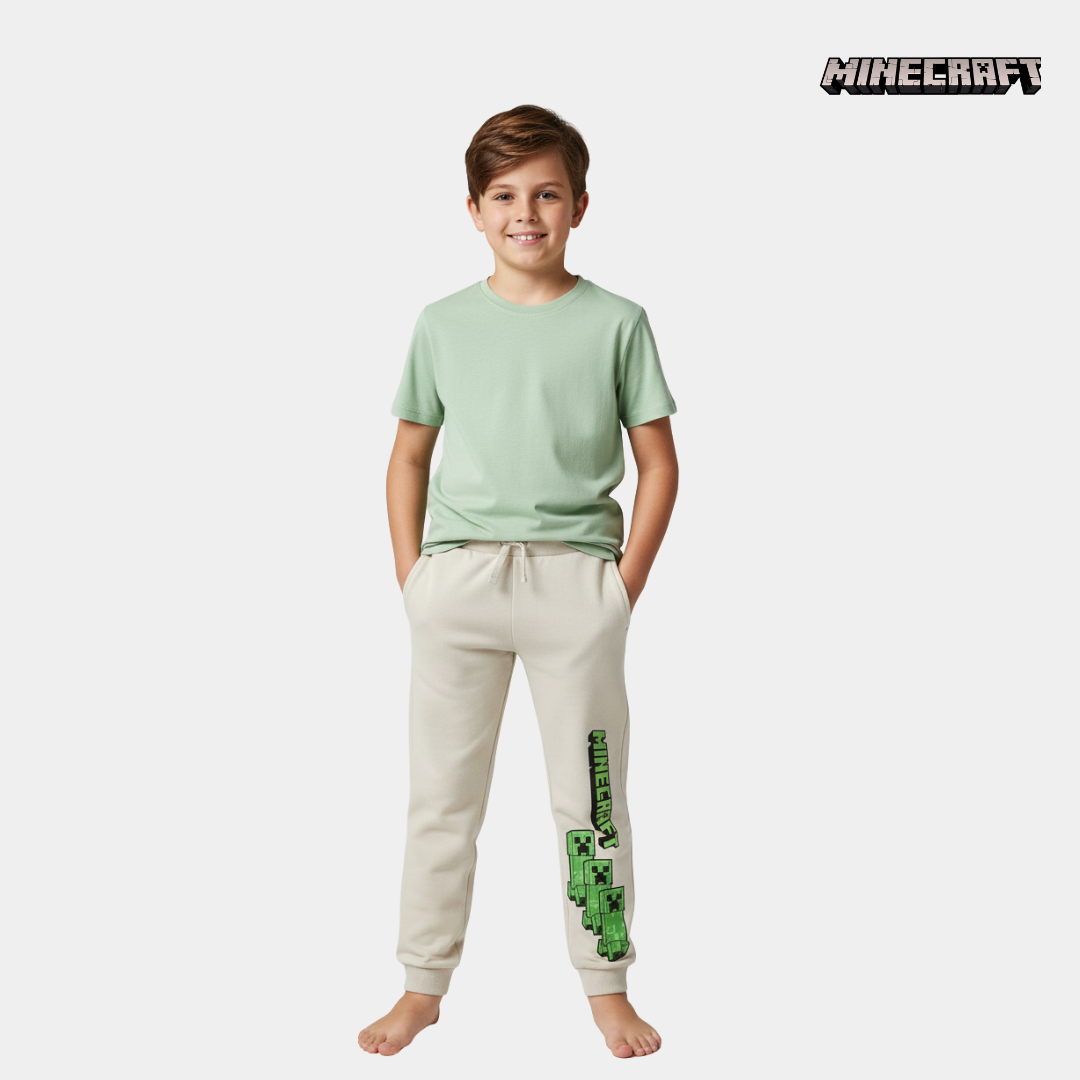 Kids’ Minecraft Fleece Jogger Pants – Beige