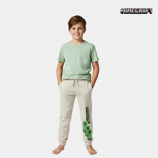 Kids’ Minecraft Fleece Jogger Pants – Beige