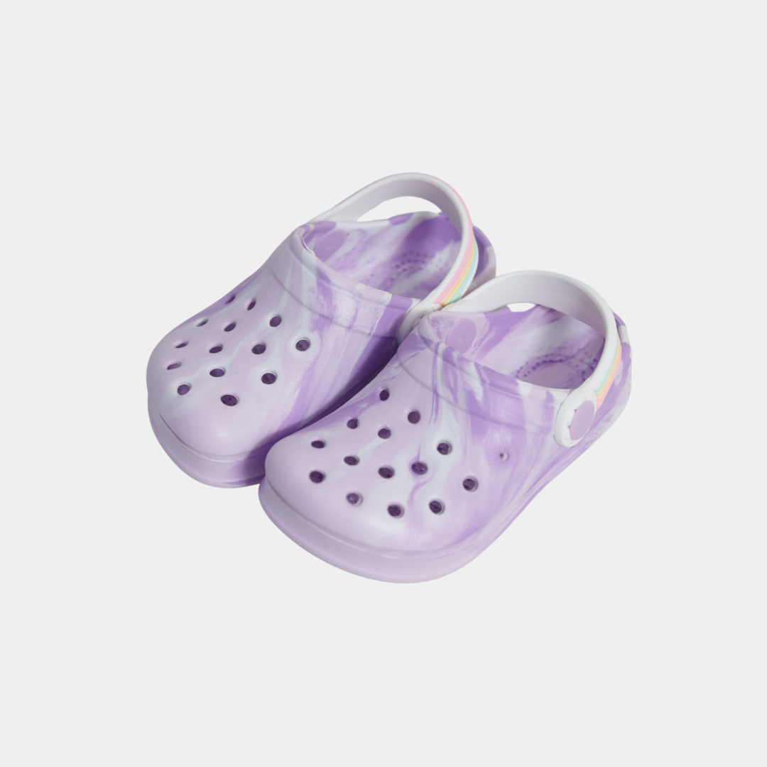 Kids Purple Tie-Dye Clogs – Soft Summer Sandals