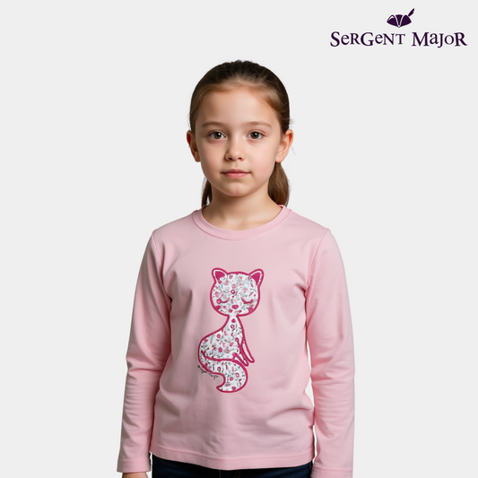Girls Full Sleeves Pink Cat Print Shirt – Soft & Stylish