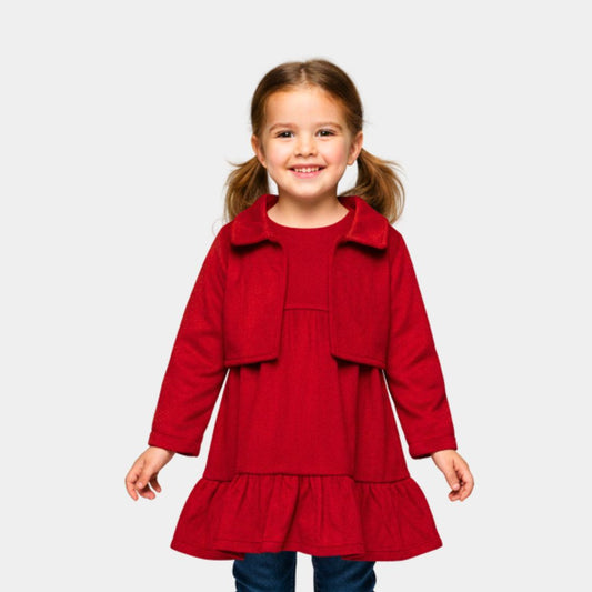 Girls Red Fleece Dress with Matching Jacket