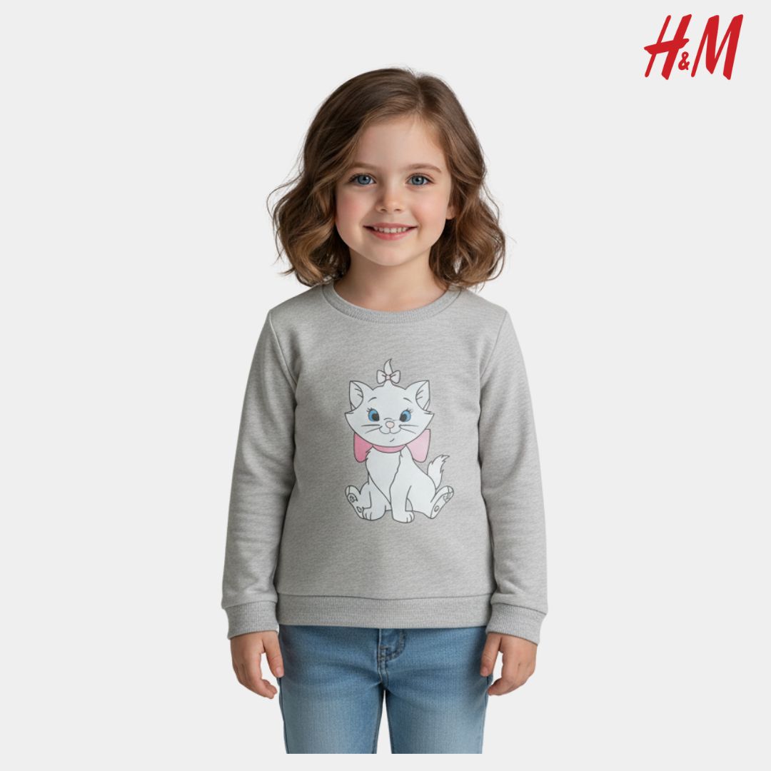 Cute Cat Print Sweatshirt for Girls – Soft & Cozy Winter Wear