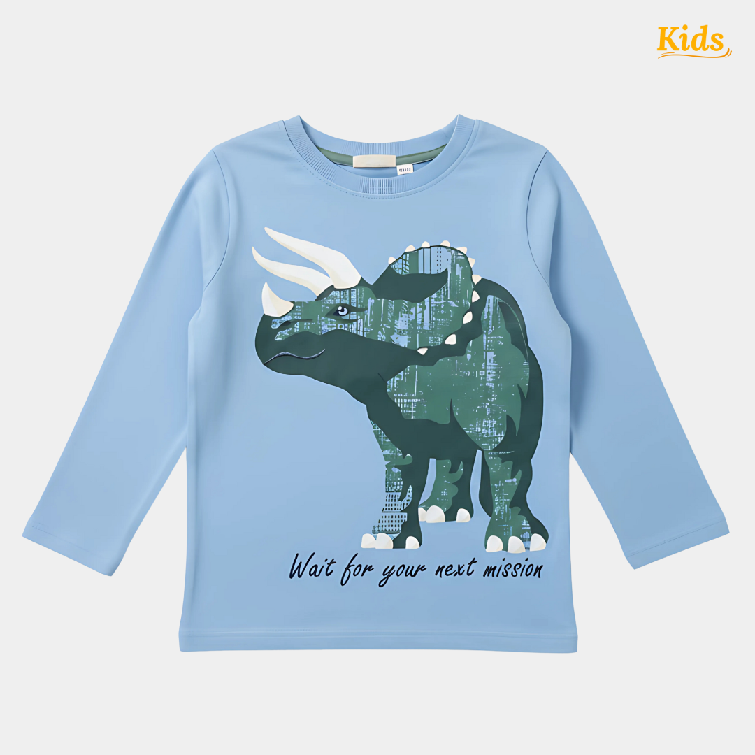 Boys Blue Full Sleeves Shirt with Dinosaur Print – Casual Kids Wear