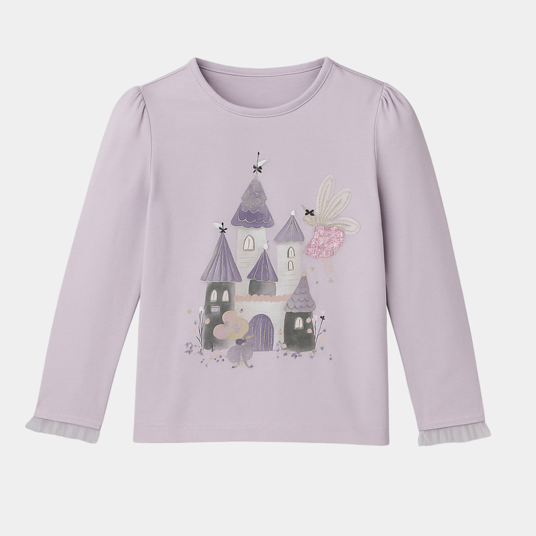 Girls Full Sleeve T-Shirt – Lavender Fairy Castle Print