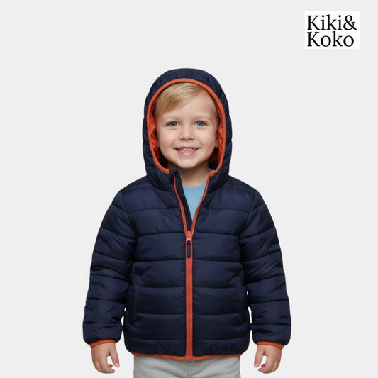 Boy Puffer Jacket – Navy & Orange