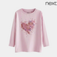 Girls Pink Sequin Heart Full Sleeve T-Shirt