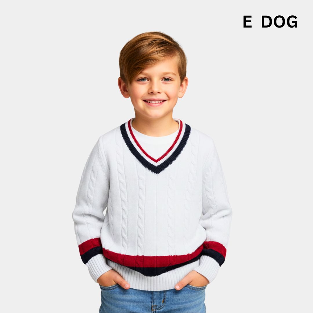Boys Cable-Knit Sweater – Stripe Detail