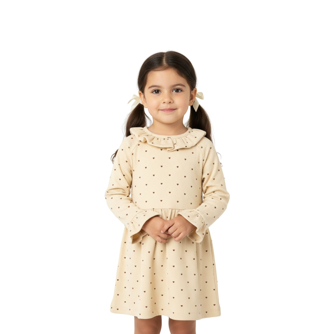 Girl Long Sleeve Collar Dress – Heart Print