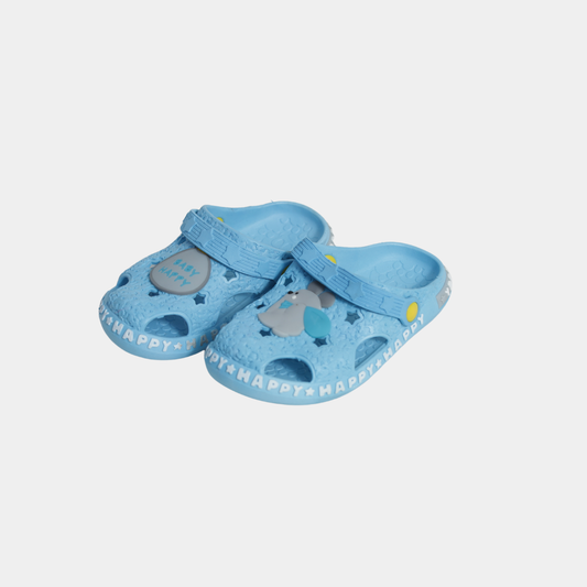 Kids Light Blue Happy Clogs – Soft Cartoon Slip-On Sandals with Back Strap