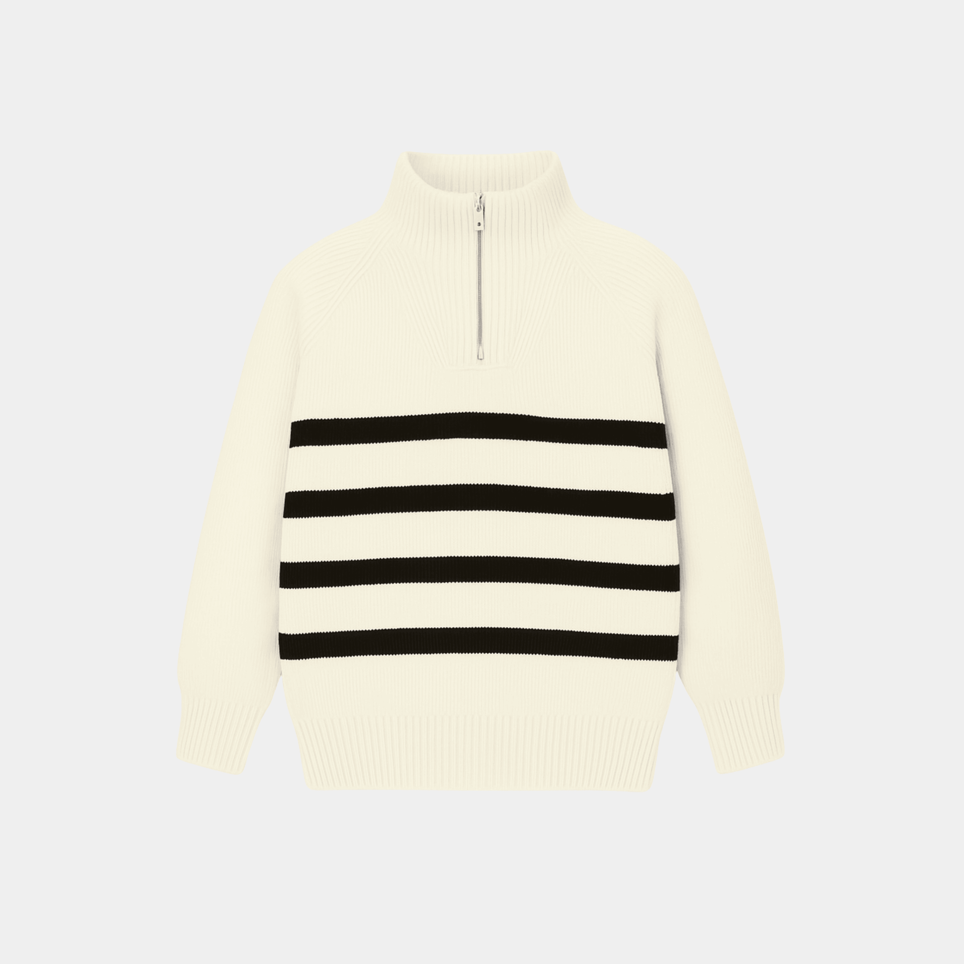 Boys Half Zip Striped Jumper – Cream and Black Color - KIDKO