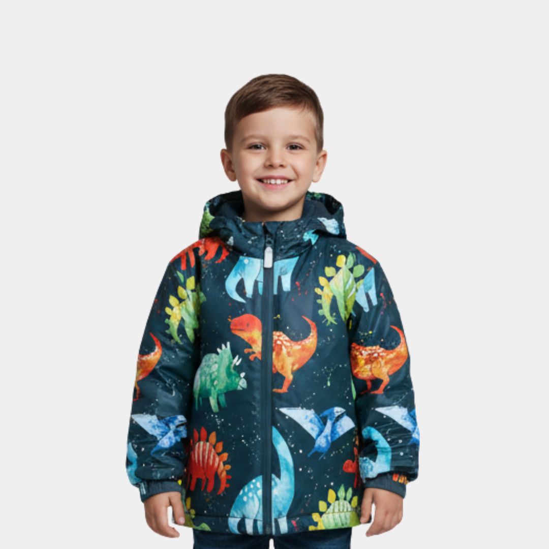 Boys Dinosaur Print Winter Jacket with Hood