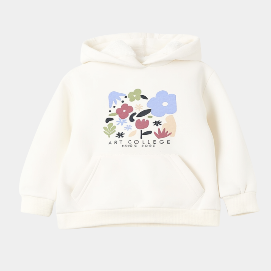 Girls Cream  Floral Print Hoodie - Soft & Warmy