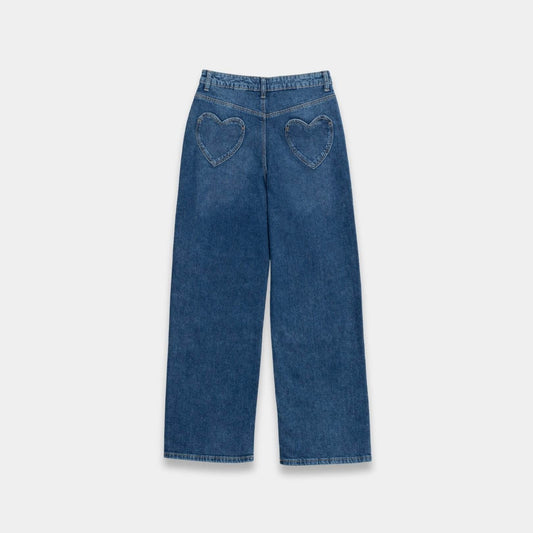 Girls High-Waist Wide-Leg Jeans - Dark Blue - KIDKO