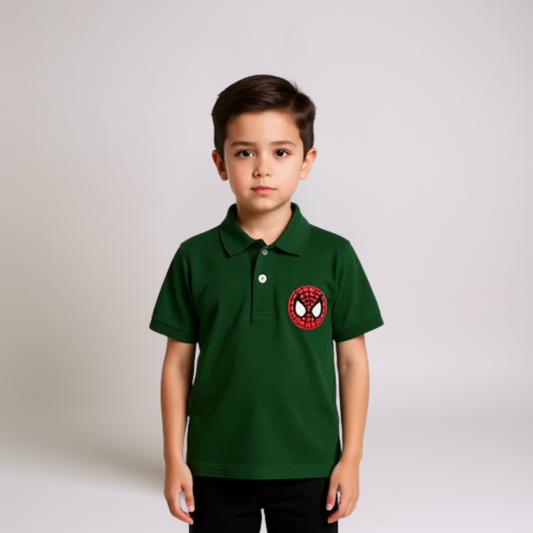 Boys Green Polo Shirt - Spiderman