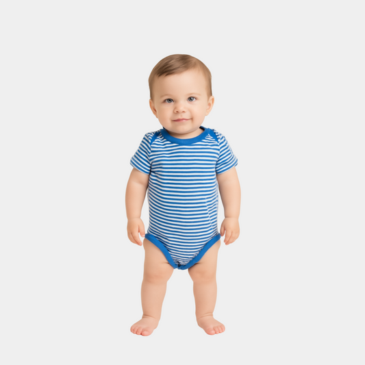 Baby Organic Cotton Bodysuit – Blue & White Stripes