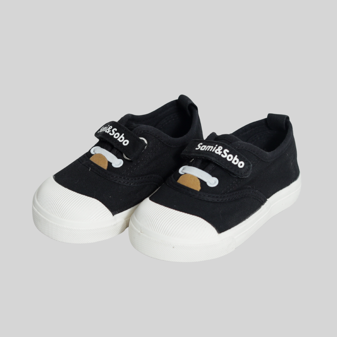 Kids Black Canvas Slip-On Sneakers – Easy Velcro Everyday Shoes