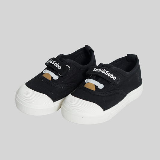 Kids Black Canvas Slip-On Sneakers – Easy Velcro Everyday Shoes