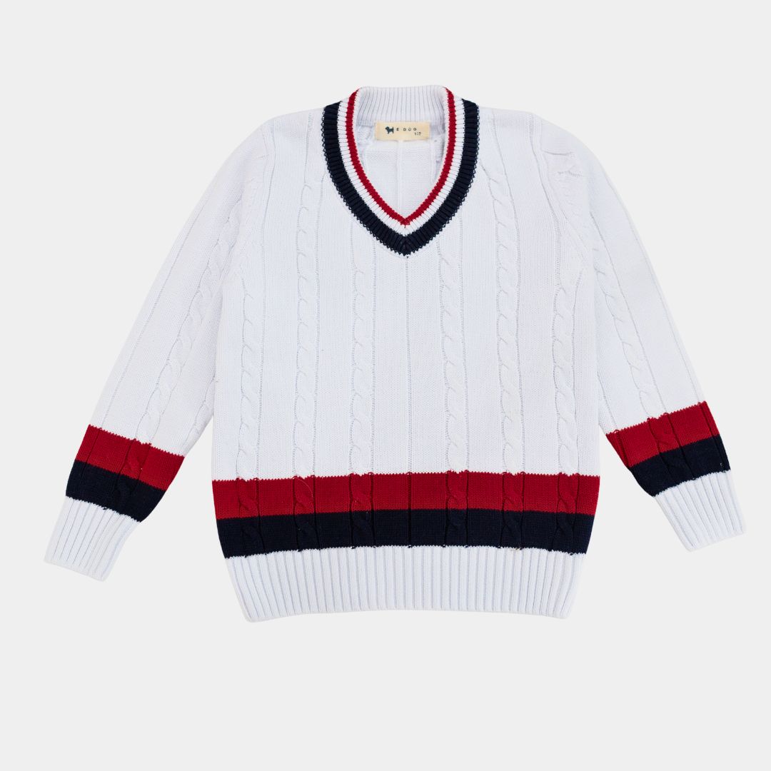 Boys Cable-Knit Sweater – Stripe Detail
