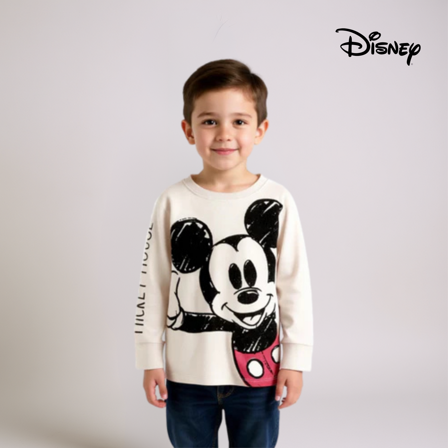 Boys Full Sleeve Mickey Mouse Shirt – Off White Graphic