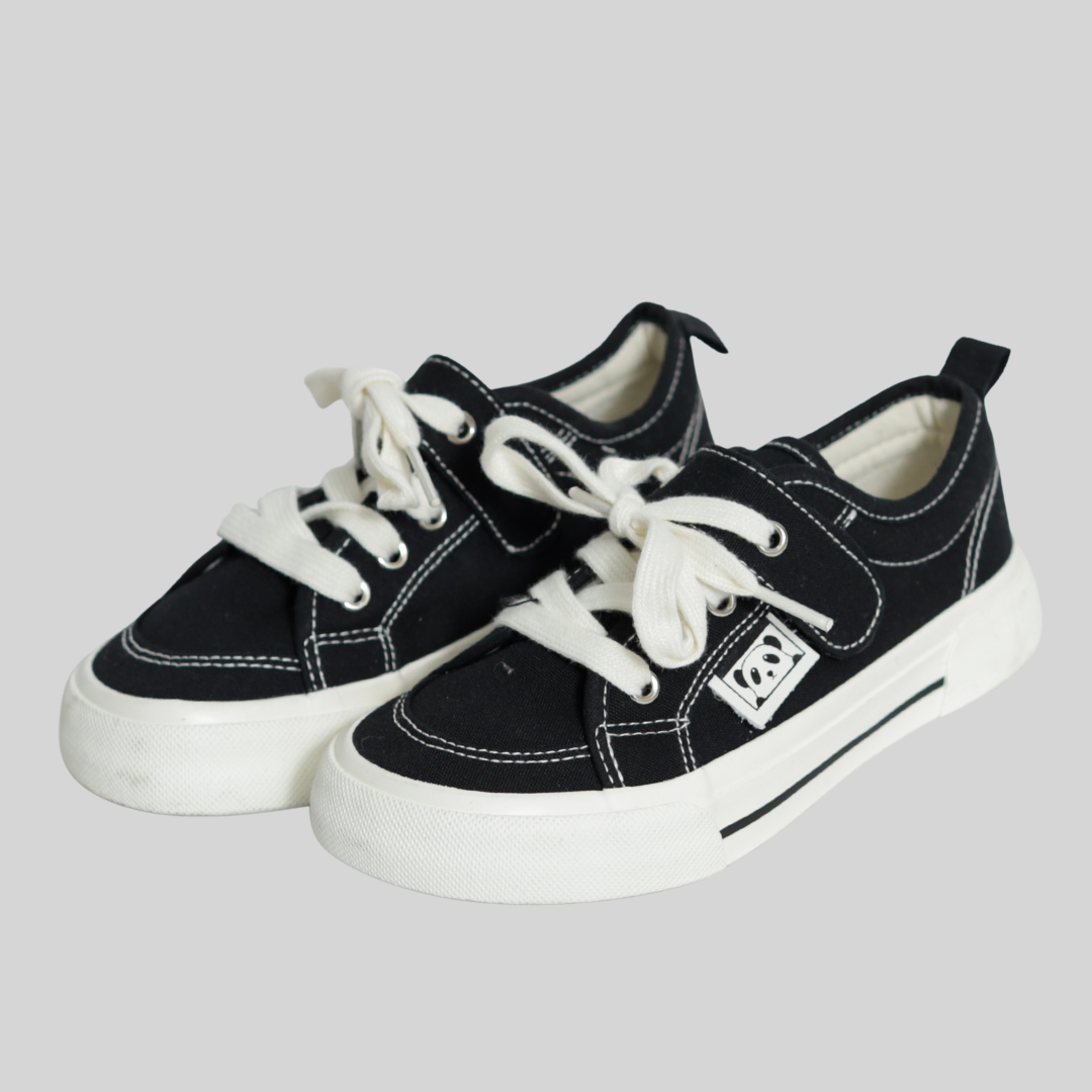 Kids Black Canvas Lace-Up Sneakers – Classic Everyday Shoes