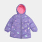 Girls Lilac Metallic Star Print Winter Puffer Jacket with Hood