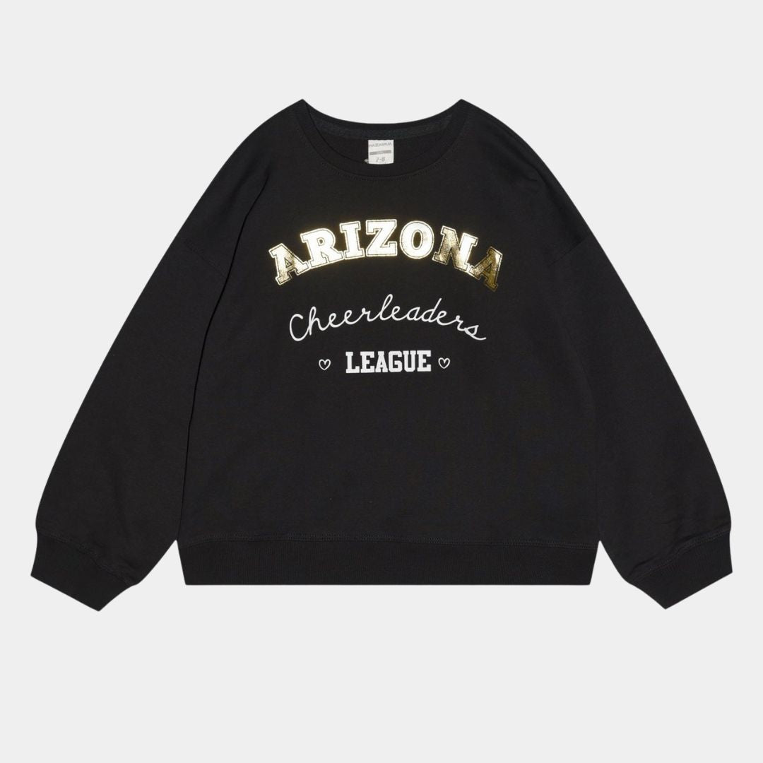 Girls Black Cotton Crewneck Sweatshirt