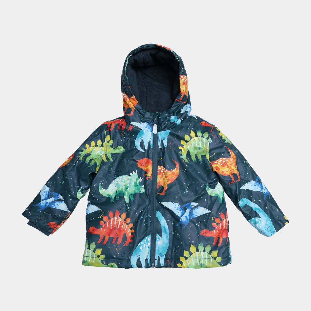 Boys Dinosaur Print Winter Jacket with Hood
