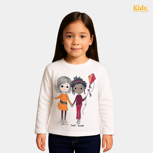 Girls Full-Sleeves White “Best Friends” Print Shirt