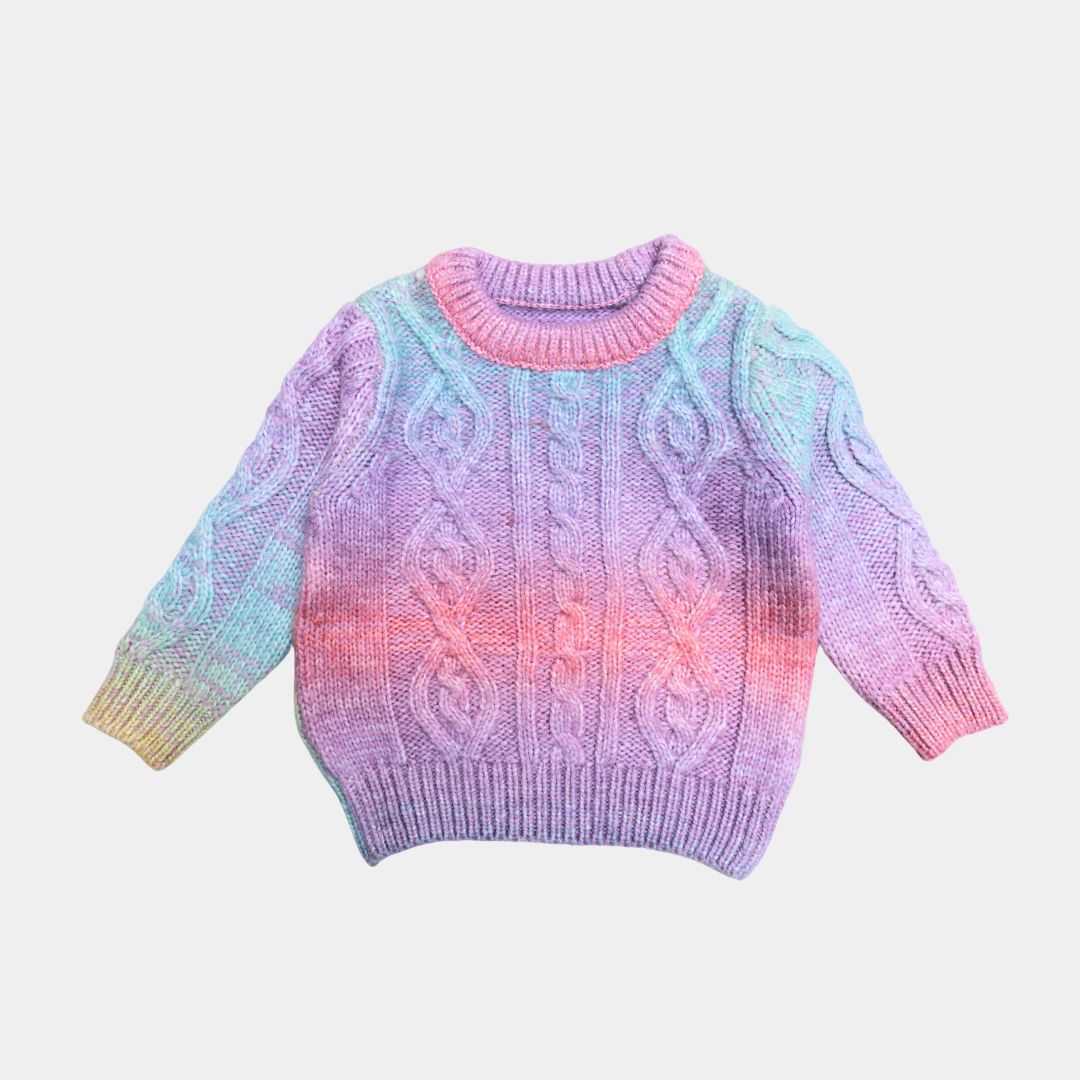 Girls Tie-Dye Cable Crew Sweater