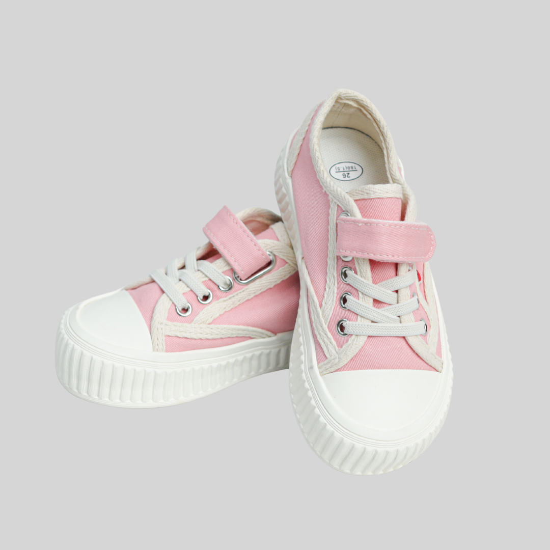 Kids Pink Canvas Sneakers – Velcro & Lace Casual Shoes