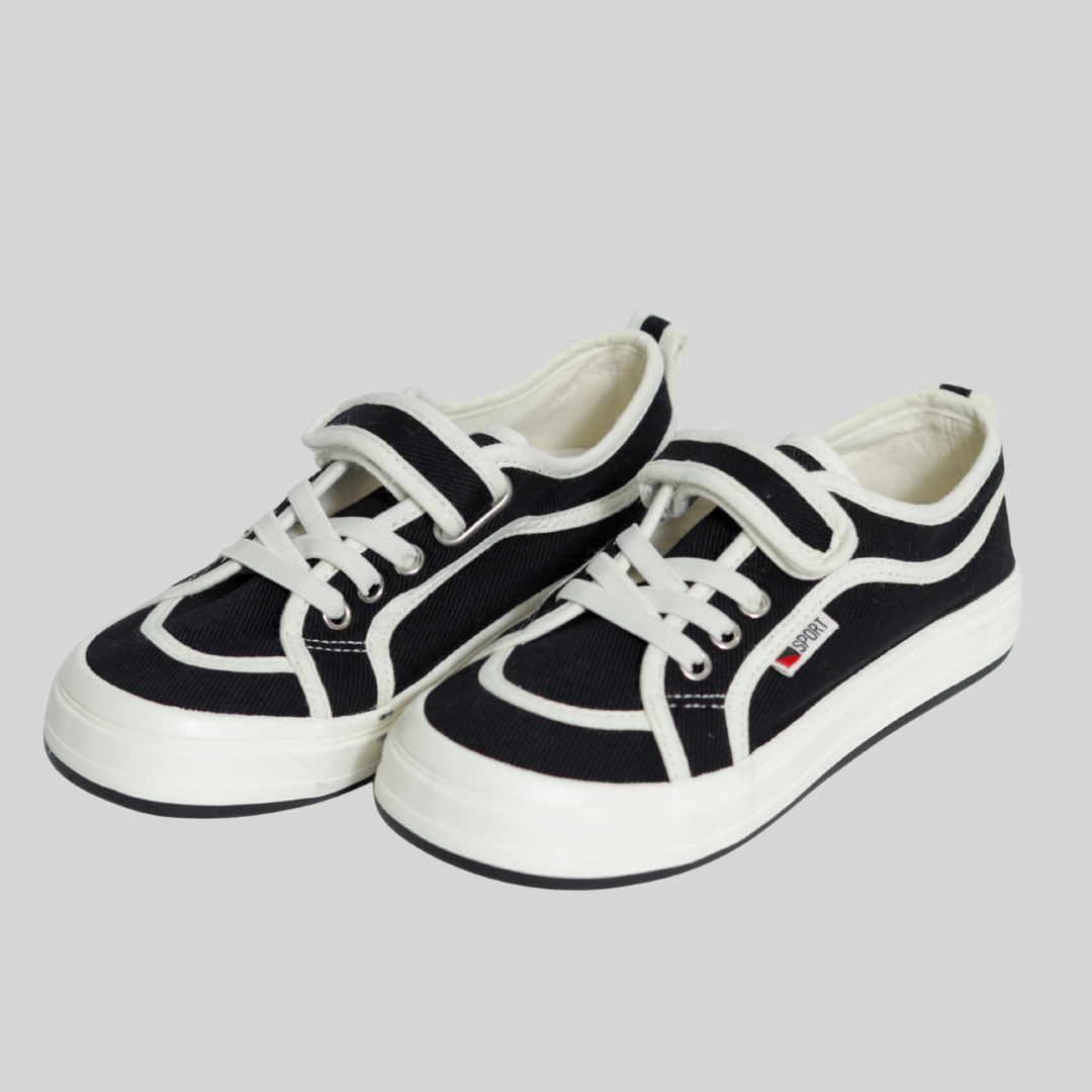 Kids Black Canvas Sneakers with Velcro Strap